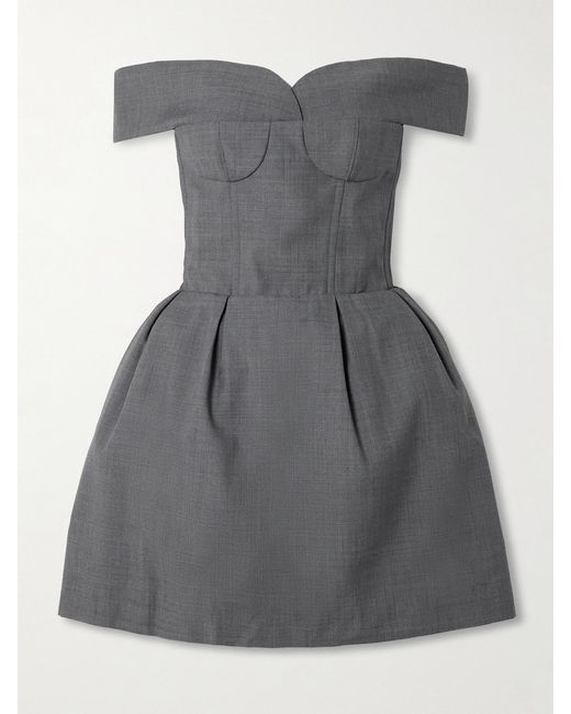 ShuShu/Tong Gray Off-The-Shoulder Gathered Woven Mini Dress