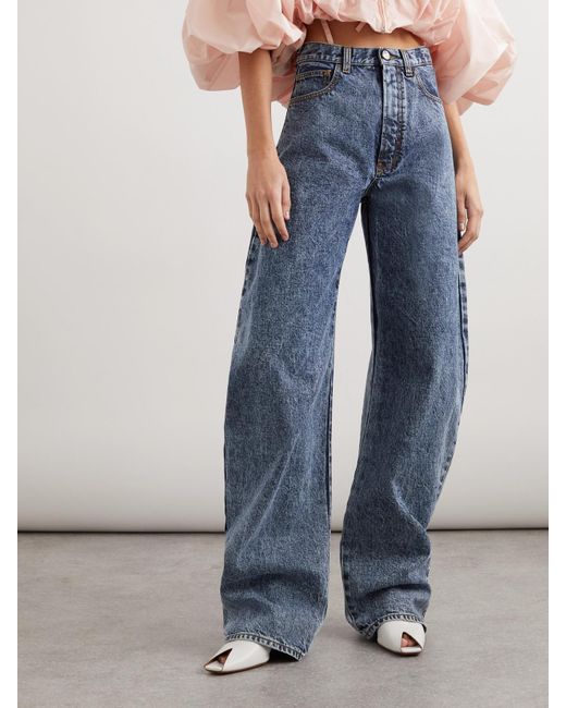 Alaïa Blue Acid-Wash High-Rise Barrel-Leg Jeans
