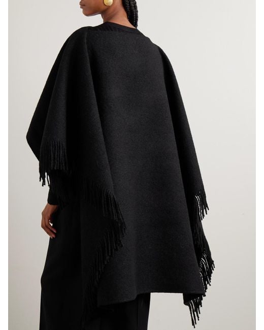 Totême Black Poncho Aus Einer Wollmischung Mit Fransen