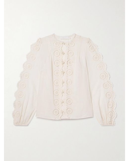 Zimmermann Natural Lucky Pintucked Broderie Anglaise Cotton-Voile Top