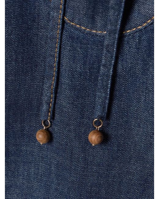 Zimmermann Blue Rhiannon Mini-Jeanskleid Mit Fransen Zum Binden