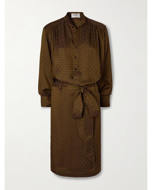 Saint Laurent Natural Belted Printed Silk Shirt Dress