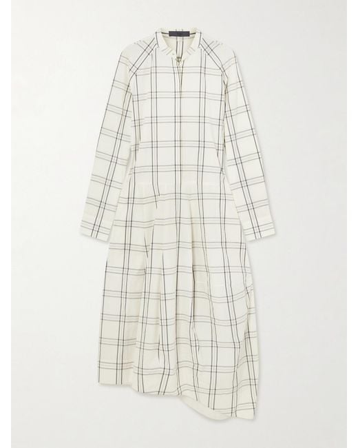 Tibi White Russel Paneled Checked Cotton-Poplin Midi Shirt Dress
