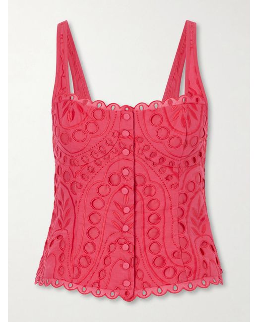 Charo Ruiz Red Nereus Cropped Broderie Anglaise Cotton-Blend Top