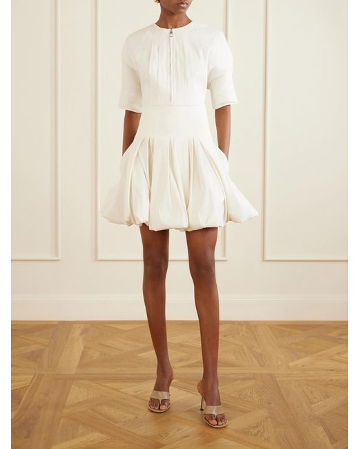 Jonathan Simkhai Natural Risel Pleated Poplin Mini Dress