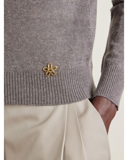 Oscar de la Renta Gray Scarf-Detailed Cashmere Sweater