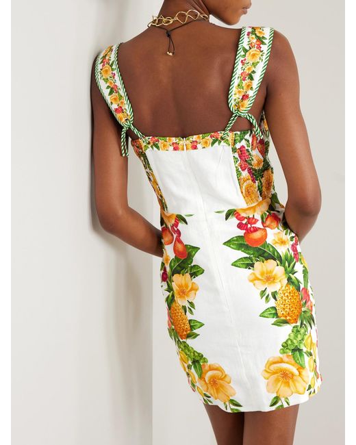 Farm Rio White Floral-Print Linen-Blend Mini Dress