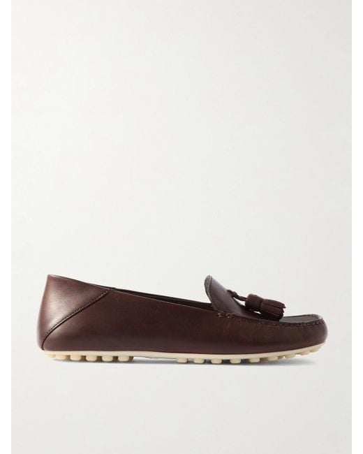 Loro Piana Brown Tasseled Leather Collapsible-Heel Loafers
