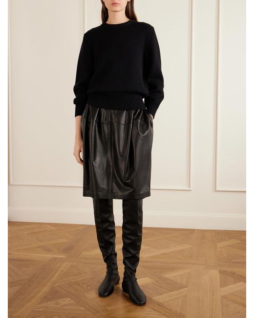 Totême Black Leather Midi Skirt
