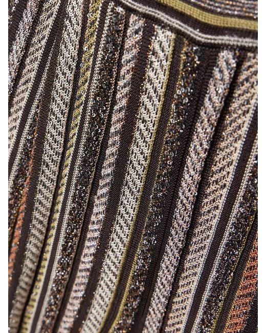 Missoni Brown Sequin-Embellished Striped Crochet-Knit Wide-Leg Pants