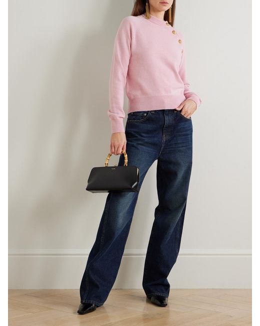Balmain Pink Button-Embellished Cashmere And Wool-Blend Sweater
