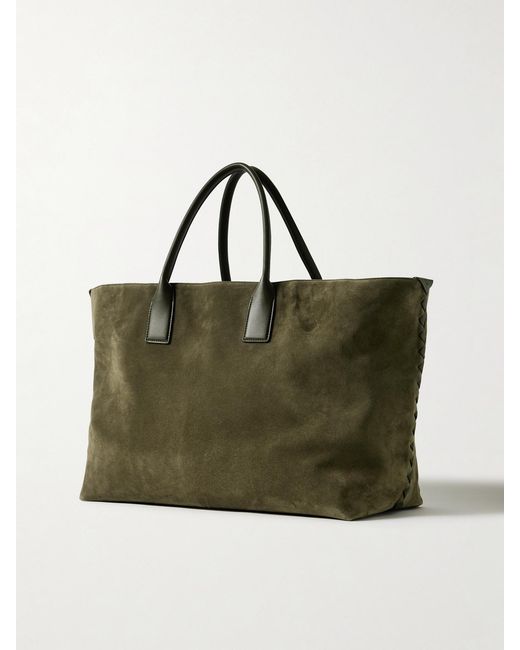 Bottega Veneta Green Cabat Large Leather-Trimmed Suede Tote