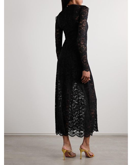 Rabanne Black Pintucked Scalloped Lace Maxi Dress