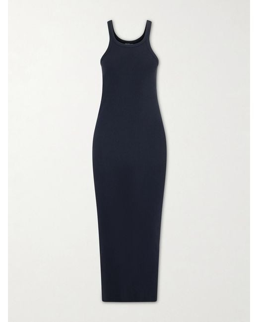 James Perse Blue Tubular Ribbed Cotton Midi Dress