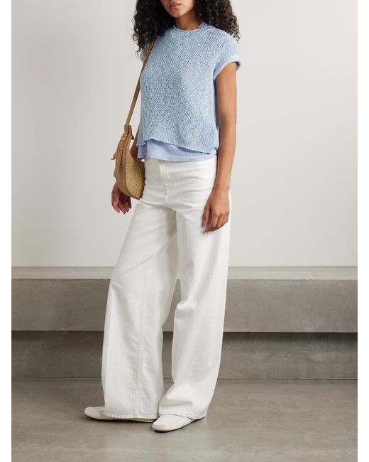 James Perse Blue Open-Knit Cotton And Linen-Blend T-Shirt