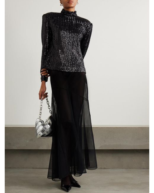 Anine Bing Black Josephine Sequined Tulle Top