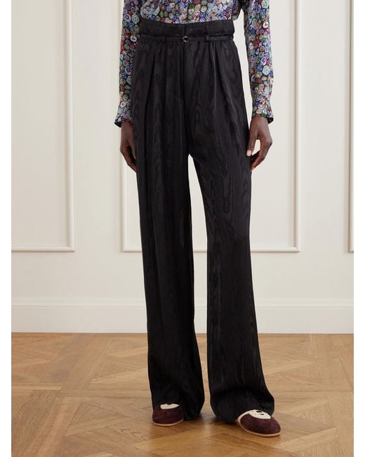 Dries Van Noten Blue Belted Moiré High-Waist Wide-Leg Pants