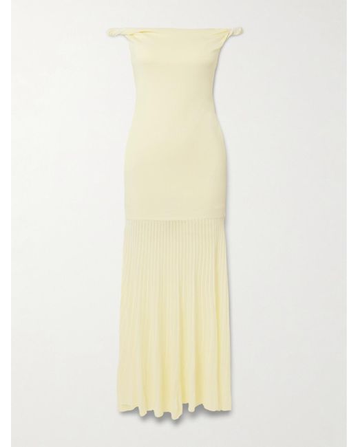 Sir White Elia Off-The-Shoulder Twisted Pleated Knitted Midi Dress