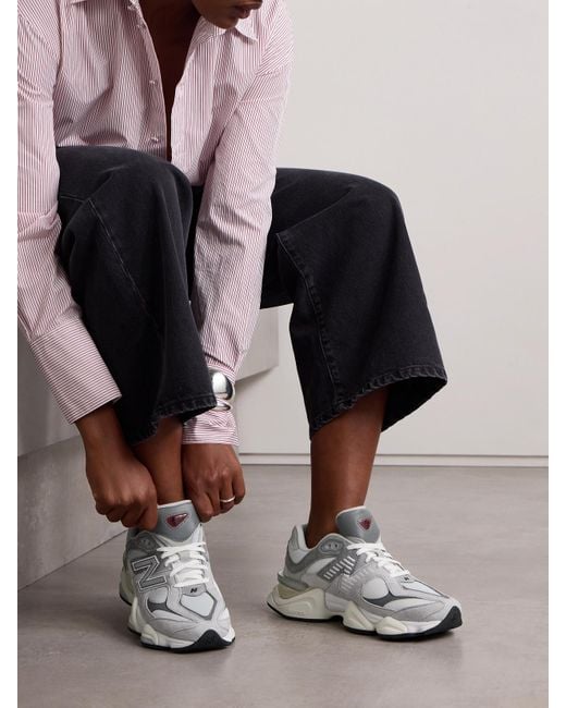 New Balance Gray 9060 Nubuck-Trimmed Suede And Mesh Sneakers