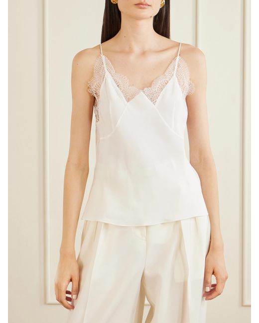 Sharon Wauchob White Capucines Scalloped Lace-Trimmed Silk Crepe De Chine Camisole
