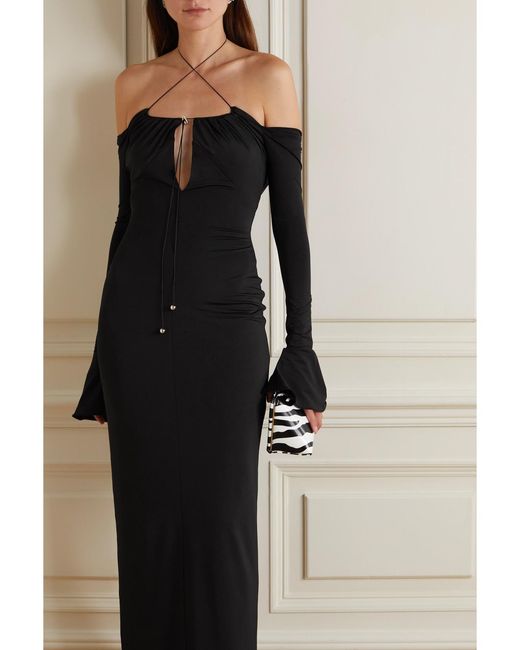 16Arlington Black Salm Off-The-Shoulder Cutout Stretch-Jersey Maxi Dress