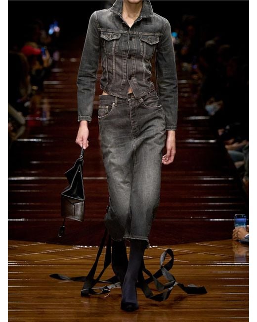 Balenciaga Black Lace-Up Satin-Trimmed Denim Jacket