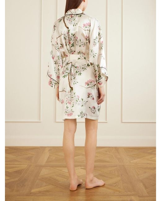 Olivia Von Halle Natural Mimi Belted Printed Silk-Satin Robe