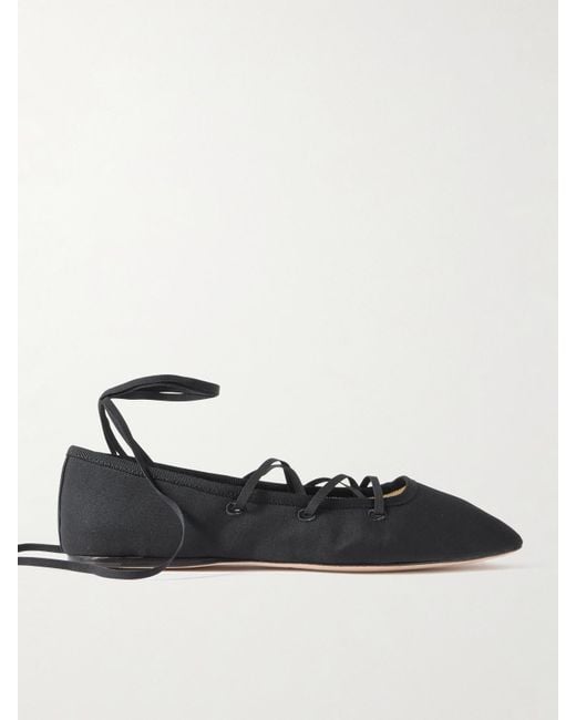 Loeffler Randall White Louisa Lace-Up Faille Ballet Flats