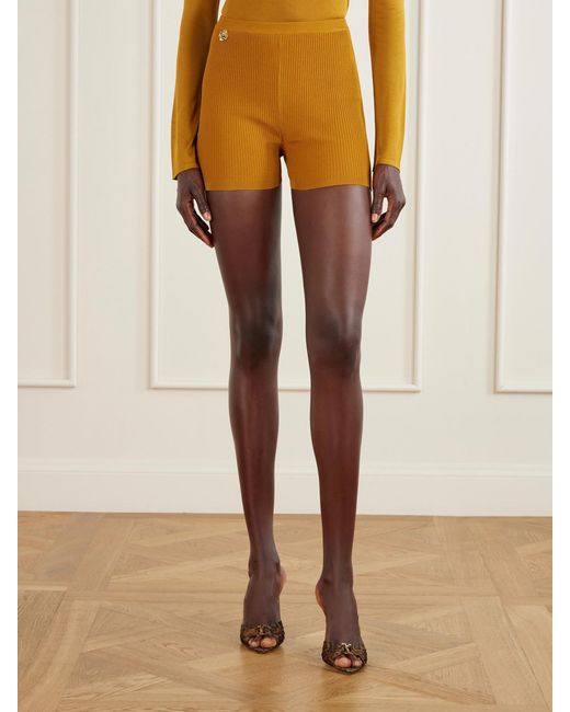 Saint Laurent Yellow Logo-Embellished Ribbed Stretch-Jersey Shorts