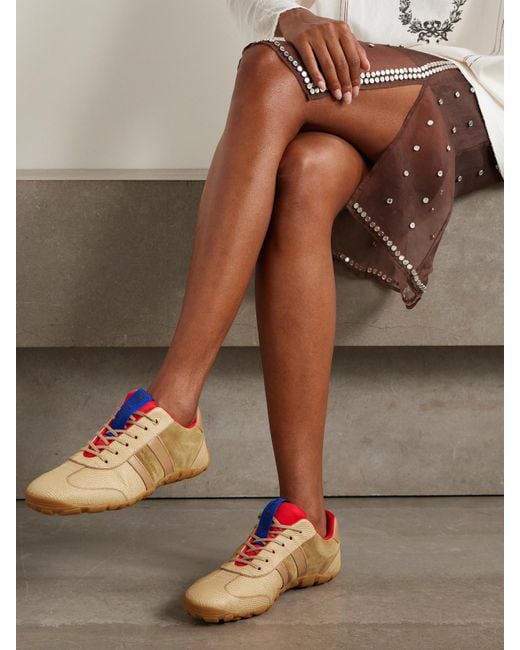 Wales Bonner Natural Lizard-Effect Leather And Suede Sneakers