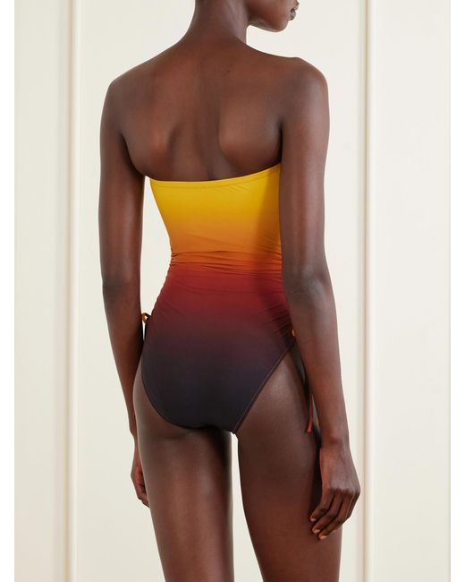 Lido Orange Sessantadue Strapless Ruched Dégradé Swimsuit