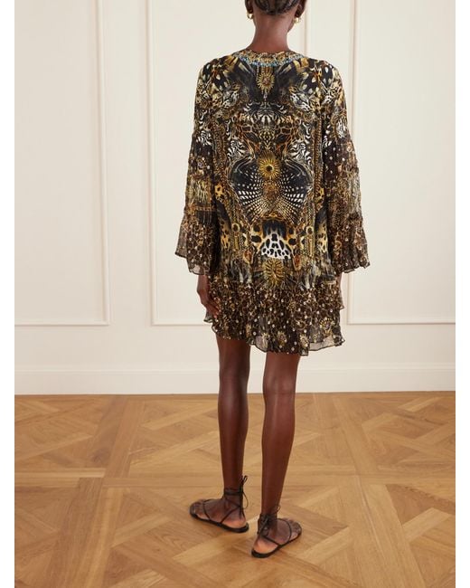 Camilla Brown Embellished Animal-Print Silk Crepe De Chine Mini Dress