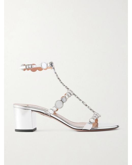 Aquazzura Natural Afterglow 50 Metallic Leather Sandals