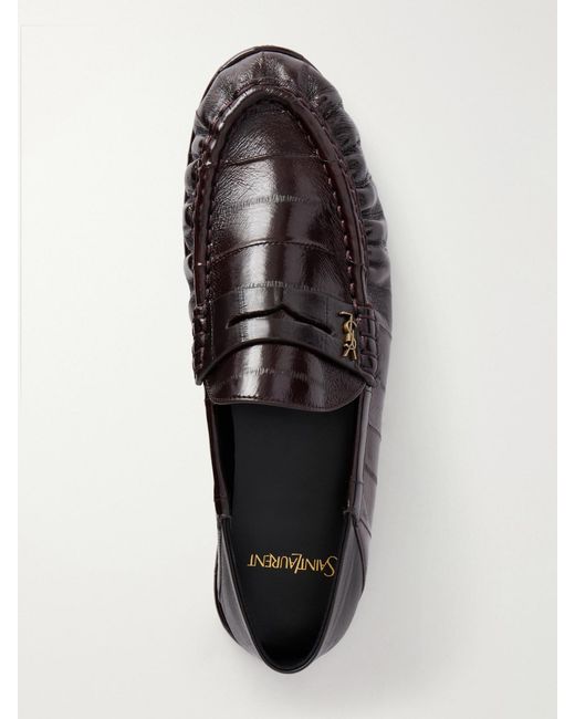 Saint Laurent Brown Logo-Embellished Leather Penny Loafers