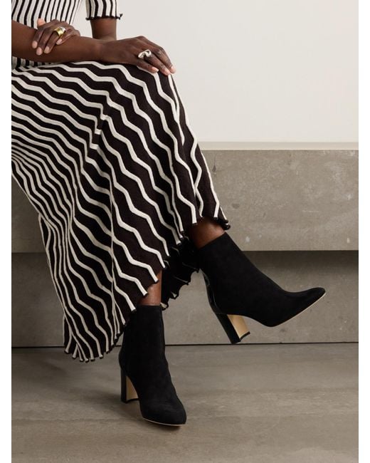 Manolo Blahnik Black Rosie 70 Patent-Leather And Suede Ankle Boots
