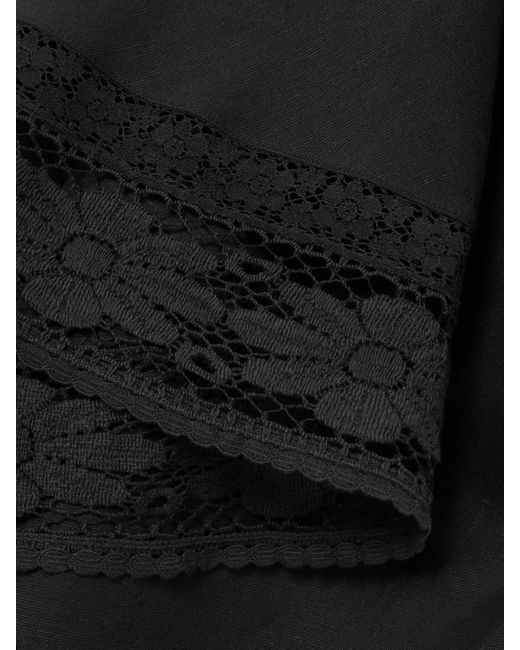 Rixo Black Magda Lace-Trimmed Linen And Cotton-Blend Midi Skirt