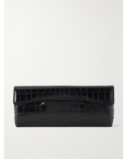 Totême  Black T-Lock Clutch Aus Leder Mit Krokodileffekt