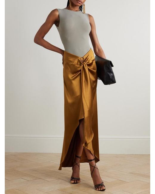 Galvan Natural De Lovie Asymmetric Satin Maxi Skirt