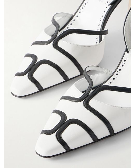Manolo Blahnik White Sarto 90 Two-Tone Leather Slingback Pumps