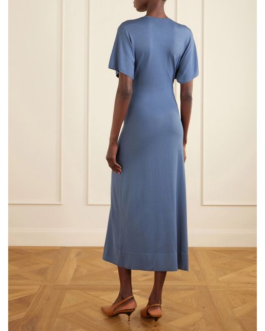 Altuzarra Blue Rena Embellished Gathered Jersey Maxi Dress