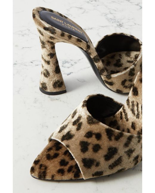 Saint Laurent Suite Leopard-print Velour Mules in Natural | Lyst