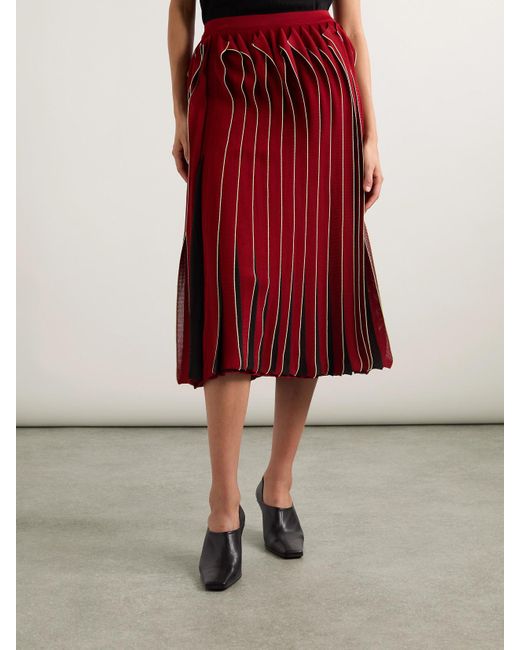 Bottega Veneta Red Midirock Aus Baumwolle Mit Besätzen