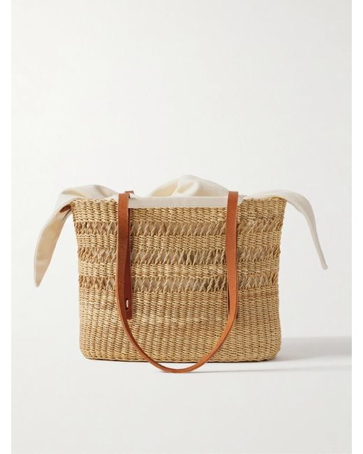 Muuñ Natural Bicro Micro Leather-Trimmed Woven Straw Tote