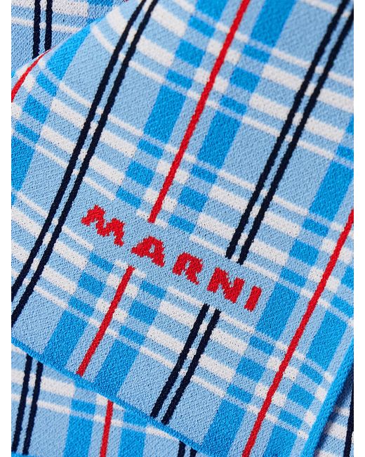 Marni Blue Wrap-Effect Checked Stretch-Knit Mini Skirt