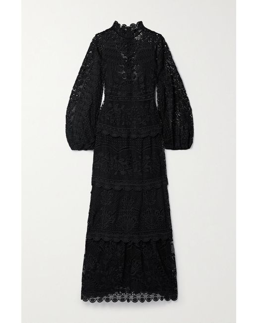 Farm Rio Black Guipure Long Sleeve Maxi Dress