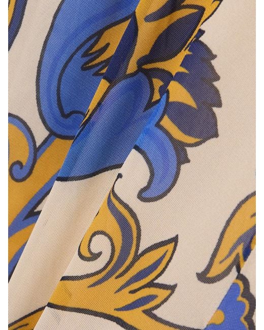 Etro White Floral-Print Chiffon Midi Shirt Dress