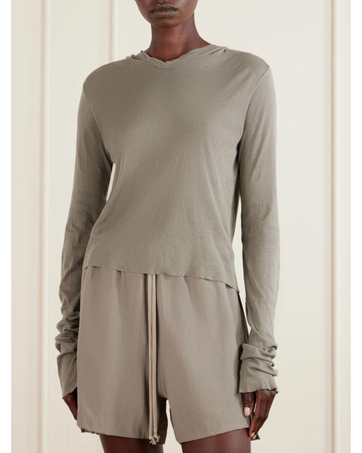 Rick Owens Gray Cropped Cotton-Jersey Hooded T-Shirt