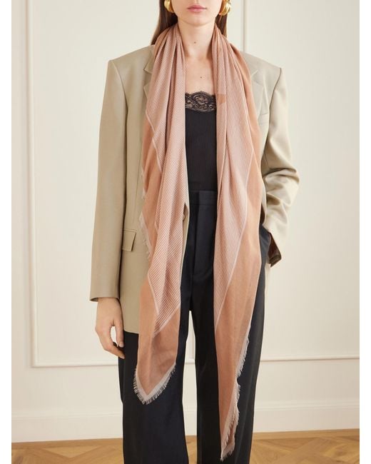 Saint Laurent Natural Grand Carre Rayures Cassandre Cashmere And Silk-Blend Scarf