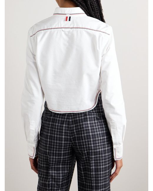 Thom Browne Gray Verkürztes Hemd Aus Baumwolloxford Mit Ripsbandbesätzen