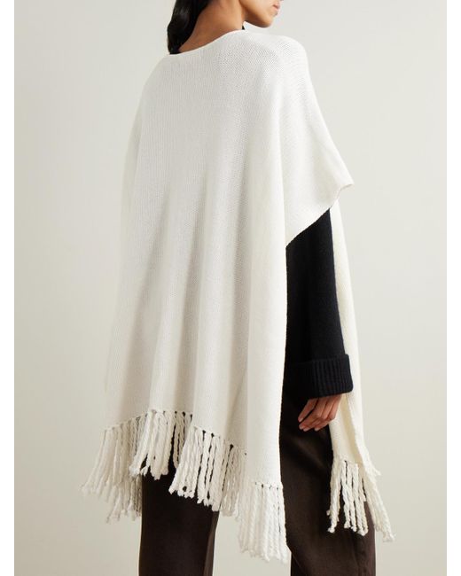 arch4 White Jules Fringed Cashmere Poncho